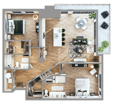 a top view of a floor plan of a house at Bemiston Place Apartments, Clayton, MO